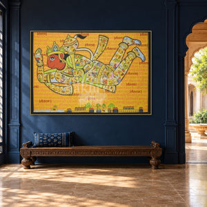 Hanuman Chalisa Artwork Print – Museum-Grade Canvas & Paper Wall Art — hall room styling mockup; frame shown for illustration