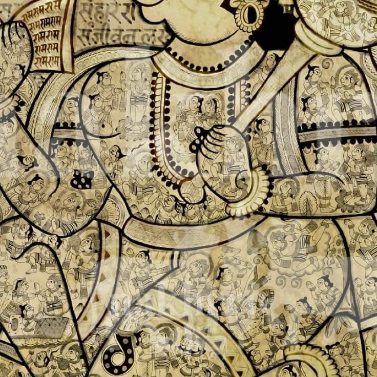 Hanuman Chalisa in Antique Finish Sacred Text Portrait Museum Grade Art Print — original artwork close-up 2