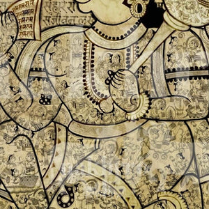 Hanuman Chalisa in Antique Finish Sacred Text Portrait Museum Grade Art Print — original artwork close-up 2