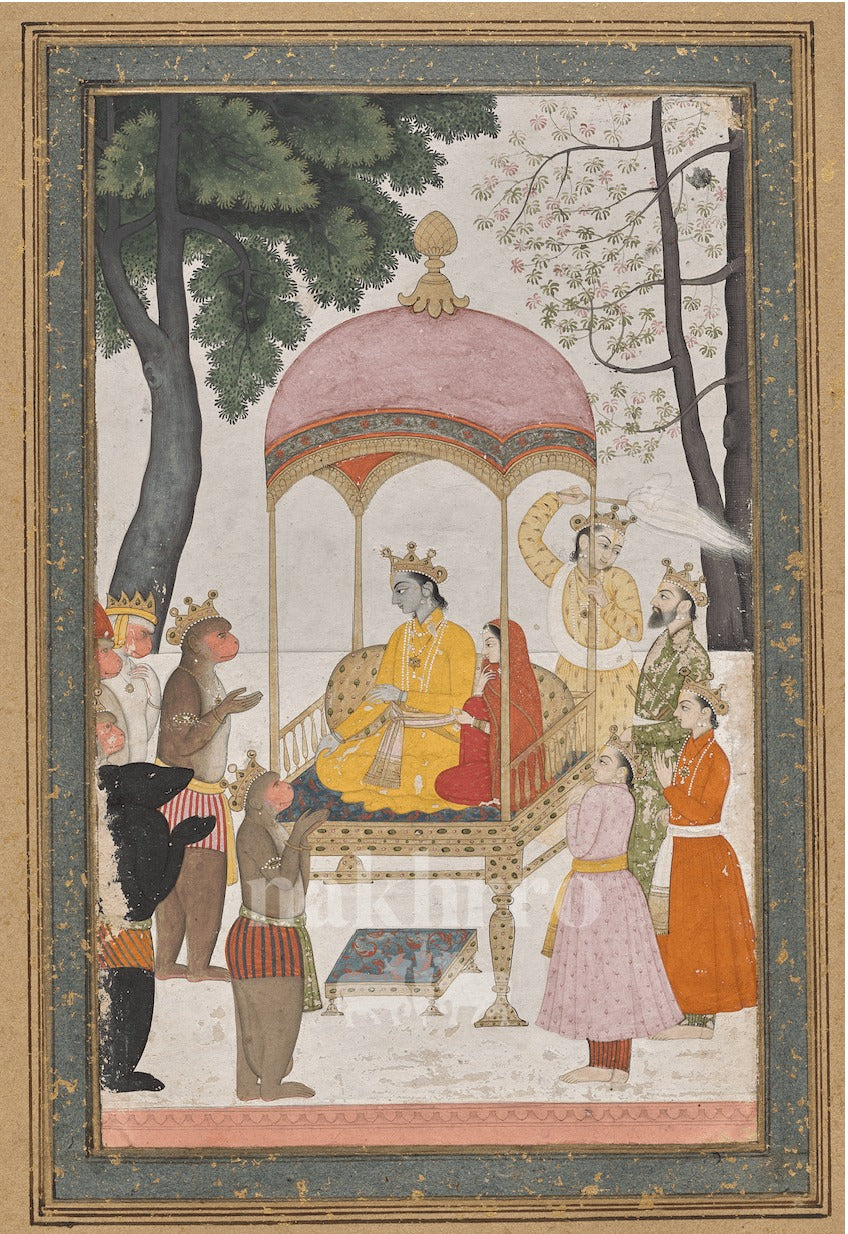 Rama Darbar with Hanuman – Archival Indian Miniature Art Print — full artwork