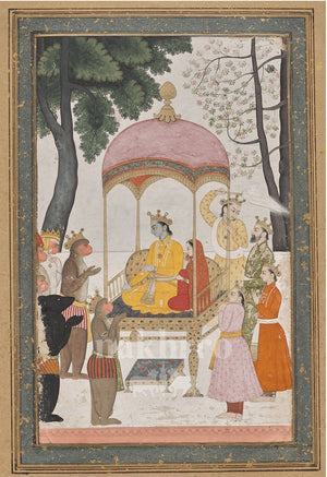 Rama Darbar with Hanuman – Archival Indian Miniature Art Print — full artwork