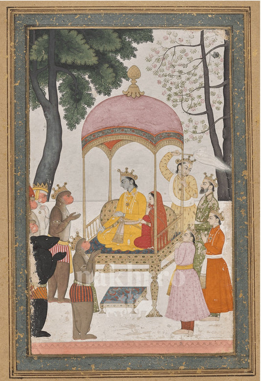Rama Darbar with Hanuman – Archival Indian Miniature Art Print — full artwork
