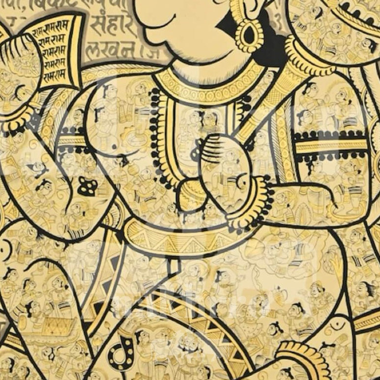 Beige Tone Hanuman Chalisa in Hanuman Sacred Text Portrait Art Print — original artwork close-up 2