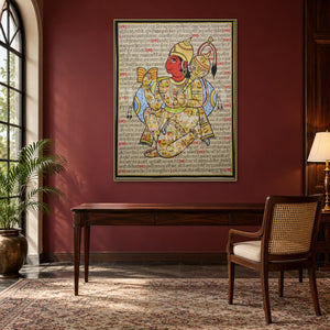 Colourful Illustrated Hanuman Chalisa Art Print | Archival Paper & Canvas — study room styling mockup; frame shown for illustration