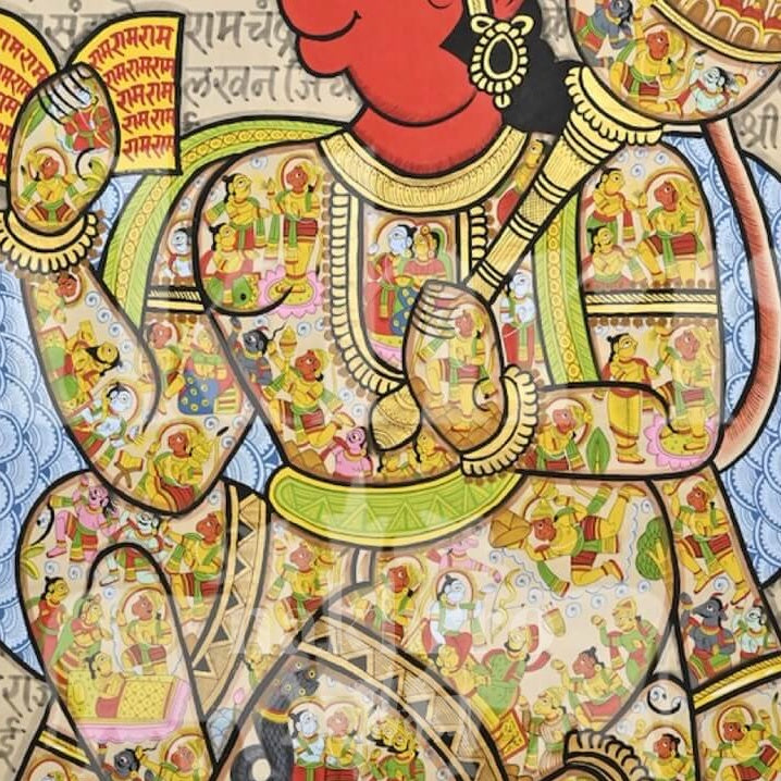 Colourful Illustrated Hanuman Chalisa Art Print | Archival Paper & Canvas — original artwork close-up 2