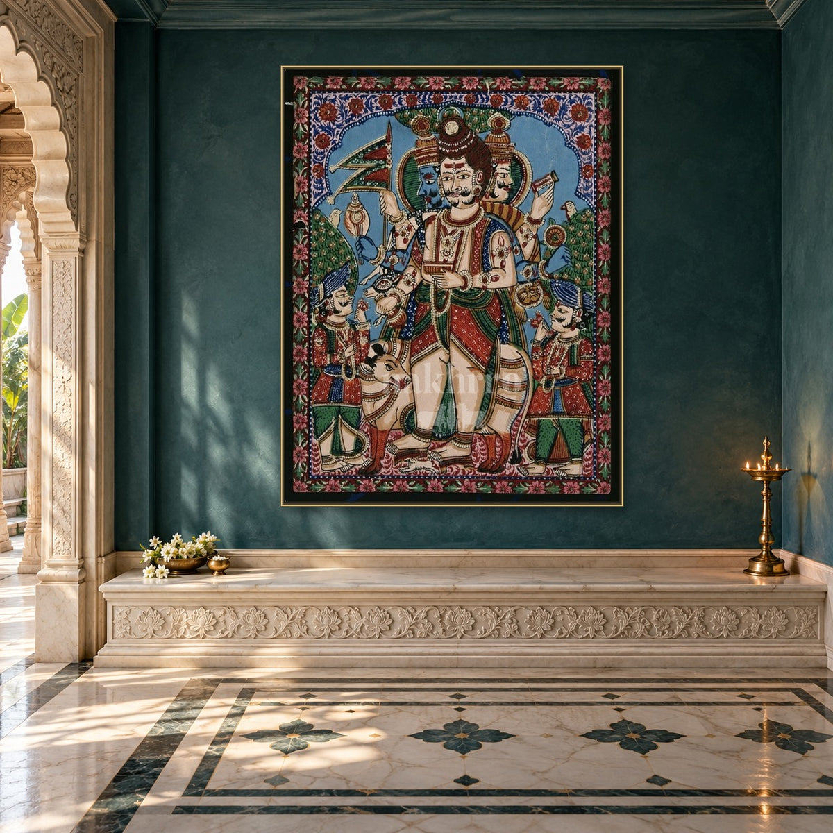 Panchamukhi Hanuman | Five-Faced Protector Museum-Grade Art Print — prayer room styling mockup; frame shown for illustration