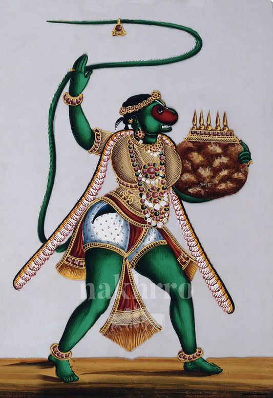 Hanuman Carrying Sanjeevani | Indian Miniature Art Print — full artwork