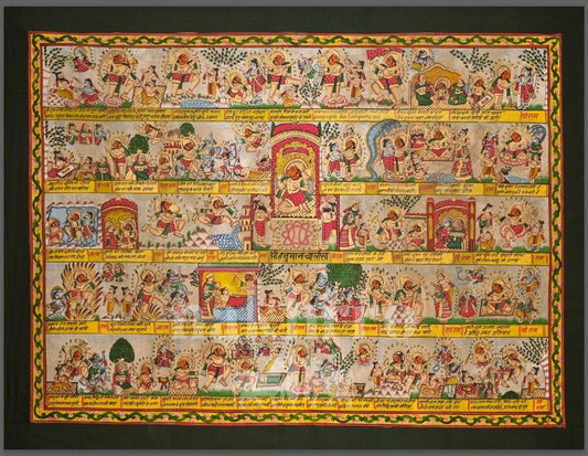 Hanuman Chalisa Illustrated – Green Border | Horizontal Art Print — full artwork