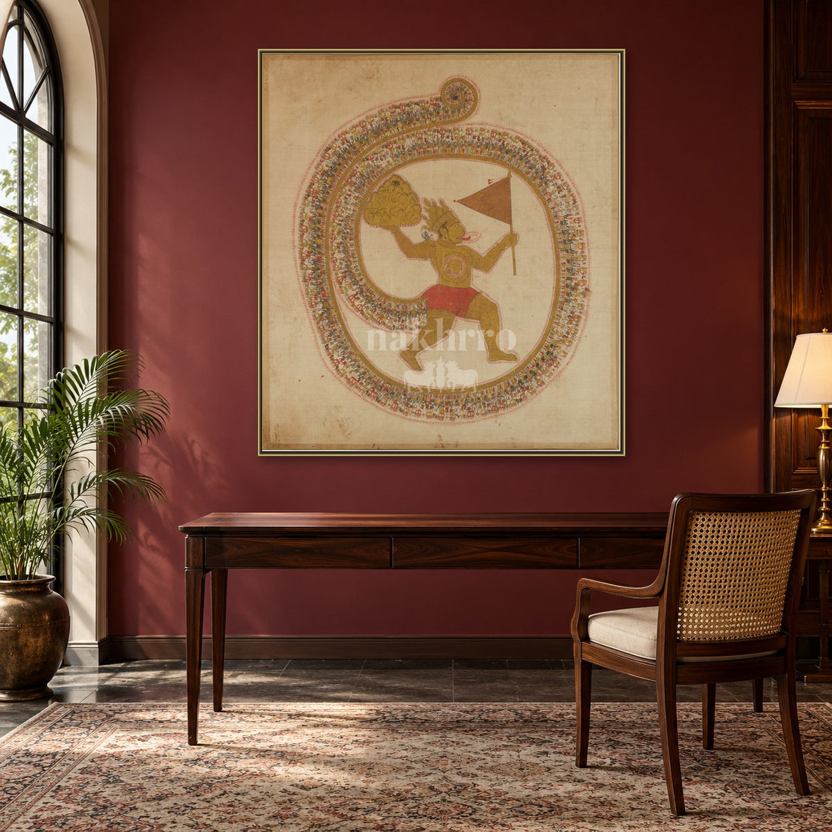 Hanuman Carrying Sanjeevani — study room styling mockup; frame shown for illustration