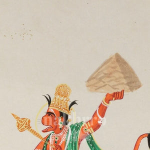 Hanuman Carrying Sanjeevani Parvat | Museum-Grade Indian Miniature Art Print — original artwork close-up 1