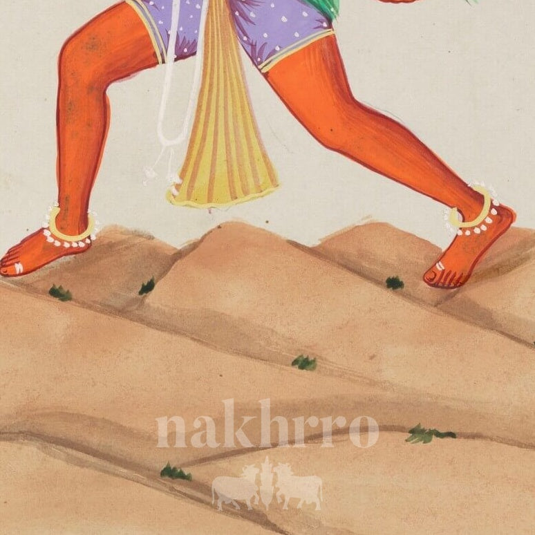 Hanuman Carrying Sanjeevani Parvat | Museum-Grade Indian Miniature Art Print — original artwork close-up 3