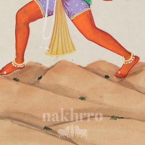 Hanuman Carrying Sanjeevani Parvat | Museum-Grade Indian Miniature Art Print — original artwork close-up 3