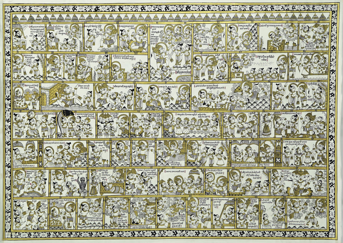 Hanuman Chalisa Painting | 3x4 ft Hand-Painted Original with Real Gold Leaf Work