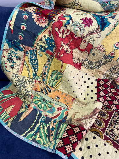 Patchwork Colourful Reversible Quilted Bedspread - Nakhrro
