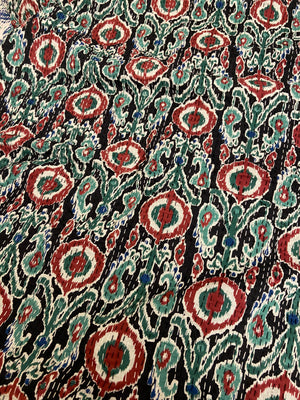 Black Ikat Motifs Kantha Bedspread - Nakhrro