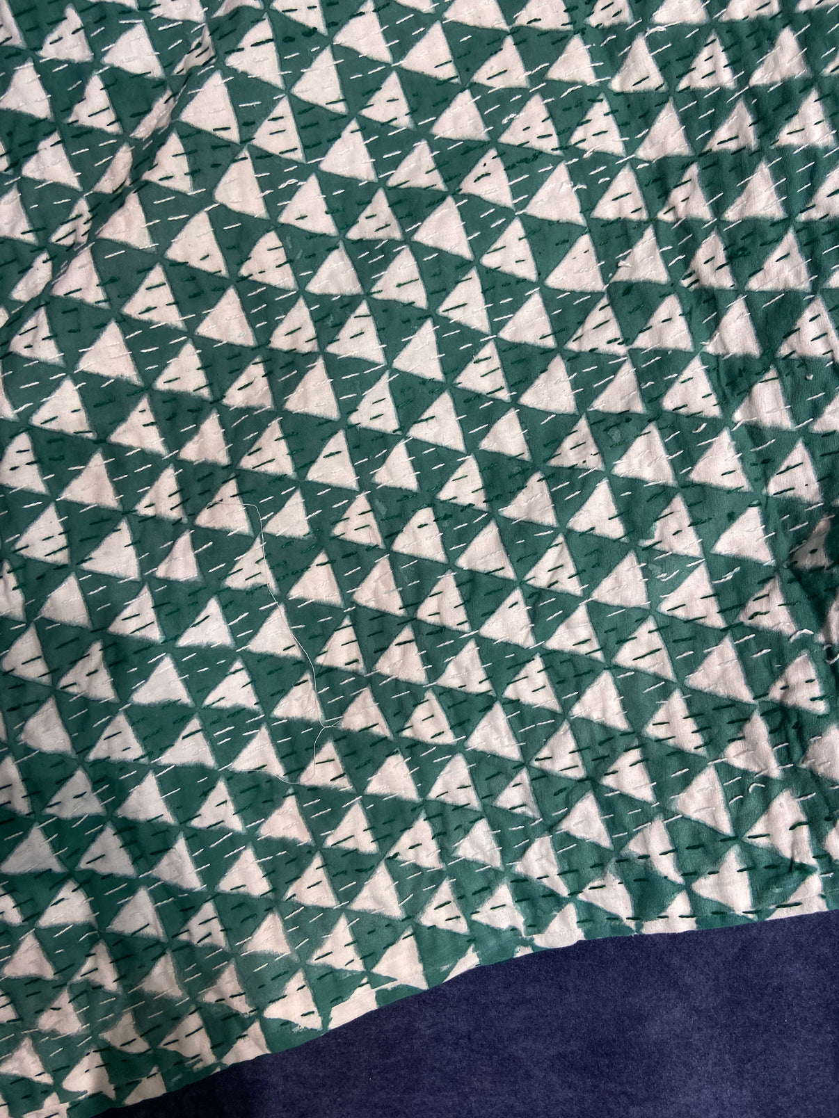 Green Geometric Hand Embroidered Bedspread Dohar - Nakhrro