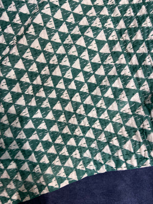Green Geometric Hand Embroidered Bedspread Dohar - Nakhrro
