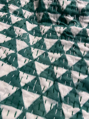 Green Geometric Hand Embroidered Bedspread Dohar - Nakhrro