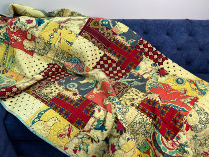 Patchwork Colourful Reversible Quilted Bedspread - Nakhrro