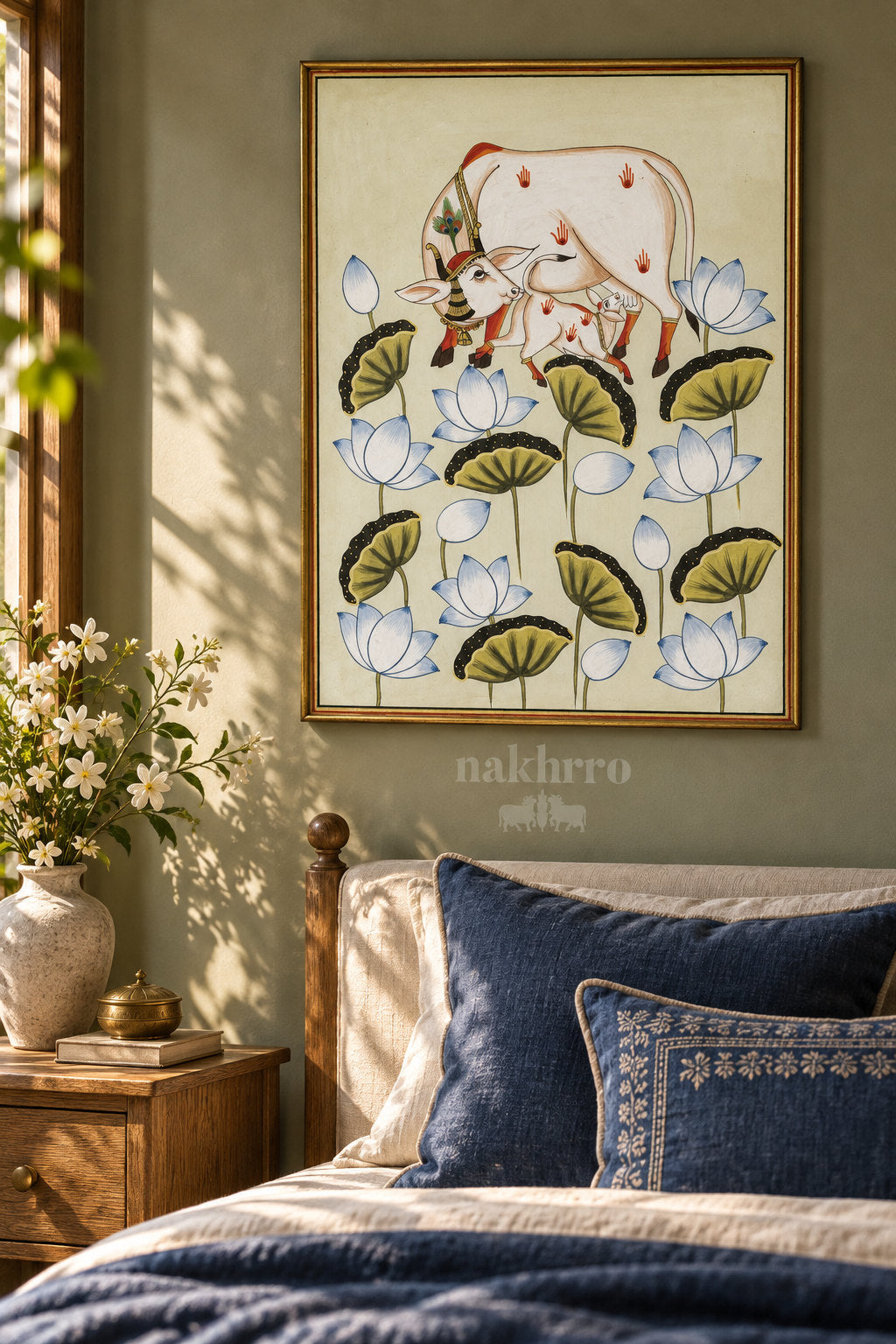 Ivory Cow and Calf among Lotuses — room view 1