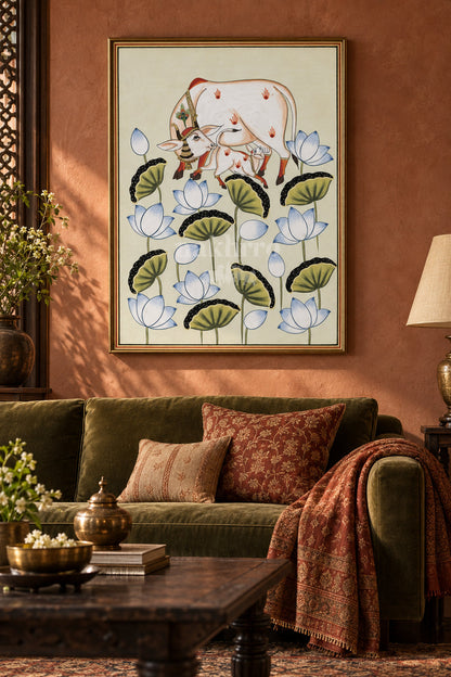 Ivory Cow and Calf among Lotuses — room view 3