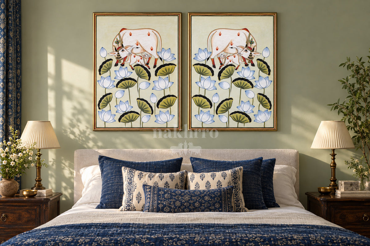 Ivory Cow and Calf among Lotuses — gallery wall room view 1