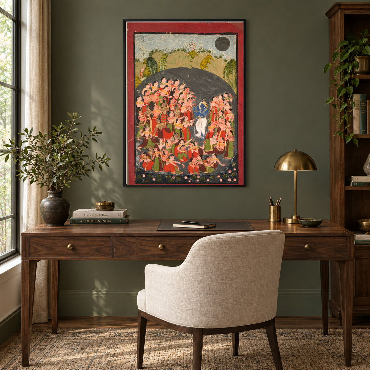 Krishna and the Gopis at Govardhan museum-grade art print in a study