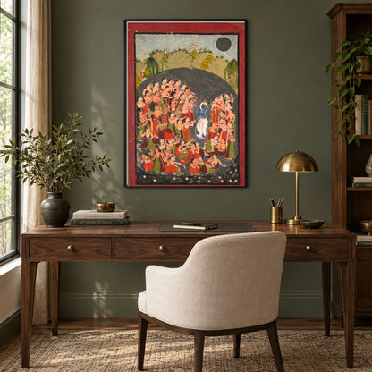 Krishna and the Gopis at Govardhan museum-grade art print in a study
