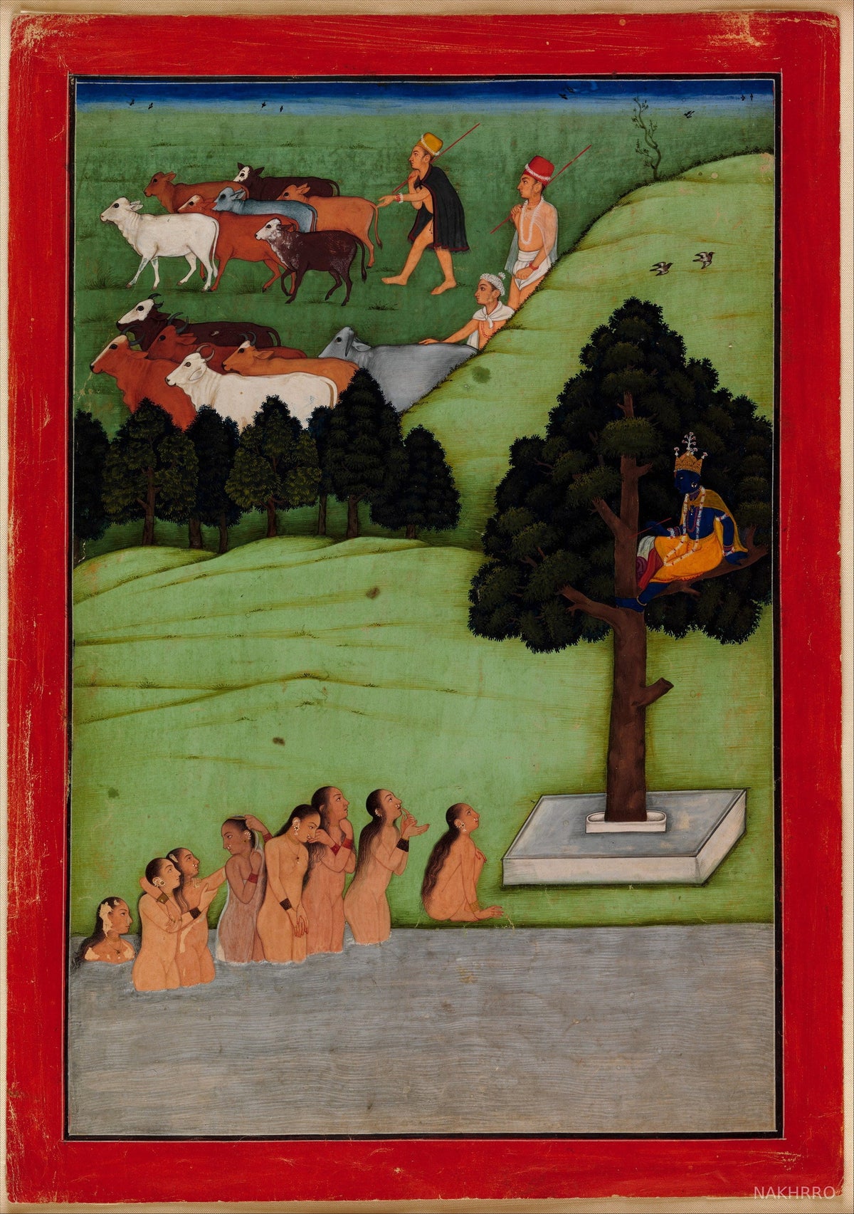 Krishna and the gopis at Yamuna Indian miniature art print