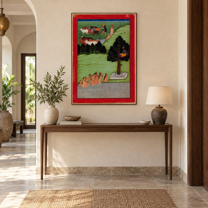 Krishna and the Gopis by the Yamuna museum-grade art print in a entryway