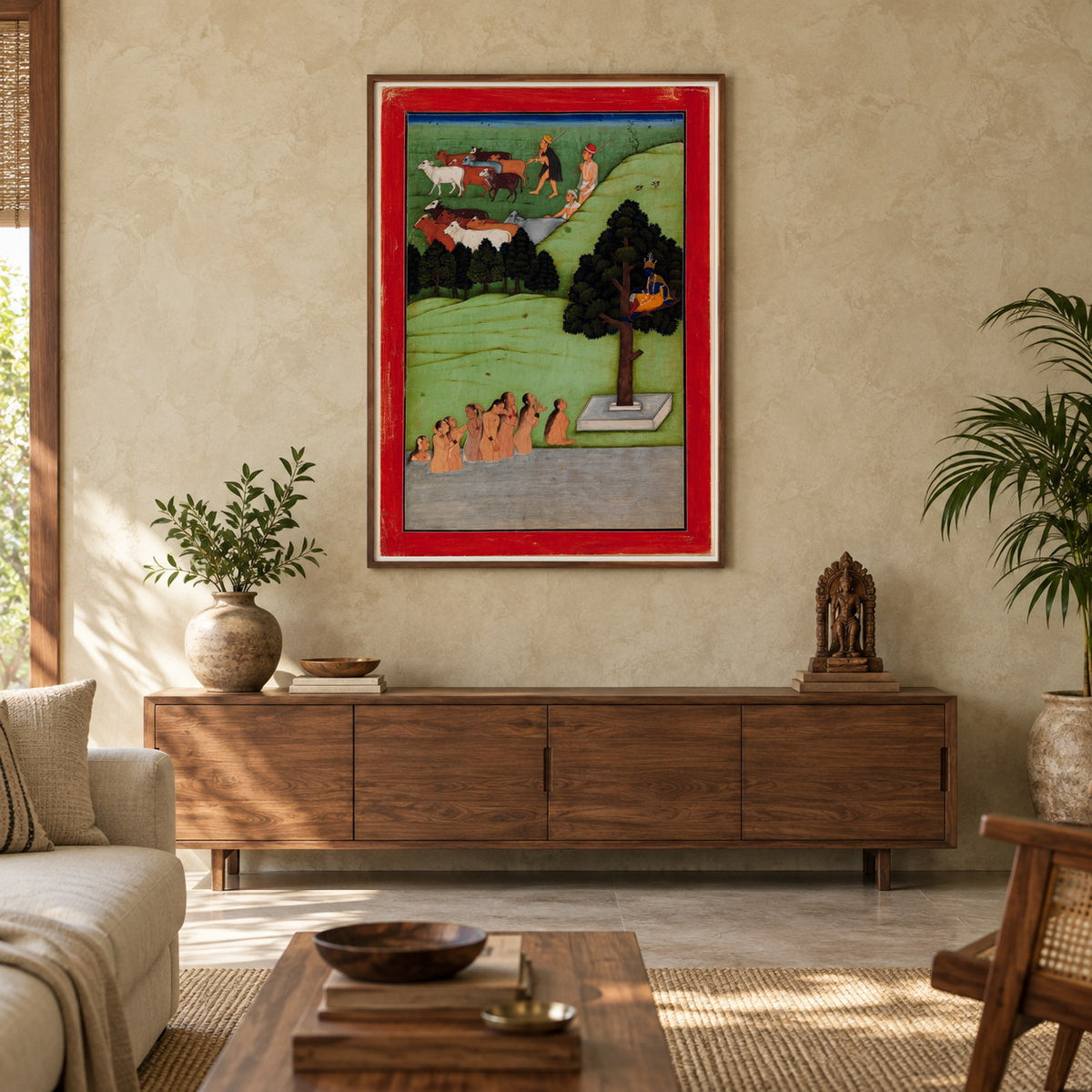 Krishna and the Gopis by the Yamuna museum-grade art print in a living room