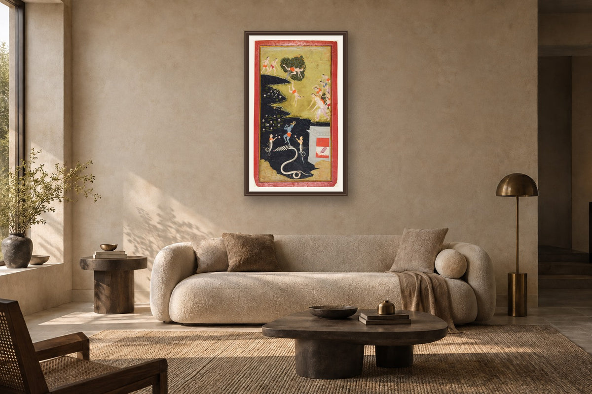 Krishna Dancing on Kaliya museum-grade art print in a living room