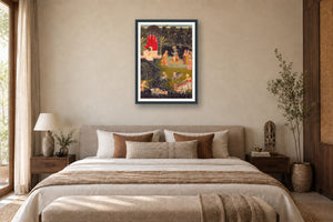 Krishna Leading the Gopis & Cows museum-grade art print in a bedroom