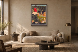 Krishna Leading the Gopis & Cows museum-grade art print in a living room