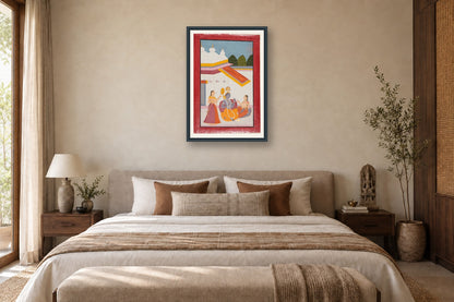 Krishna Pampered in Courtyard museum-grade art print in a bedroom