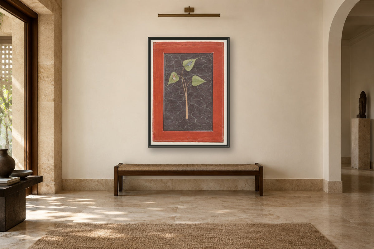Krishna on the Peepal Leaf with Brahma in a gallery room
