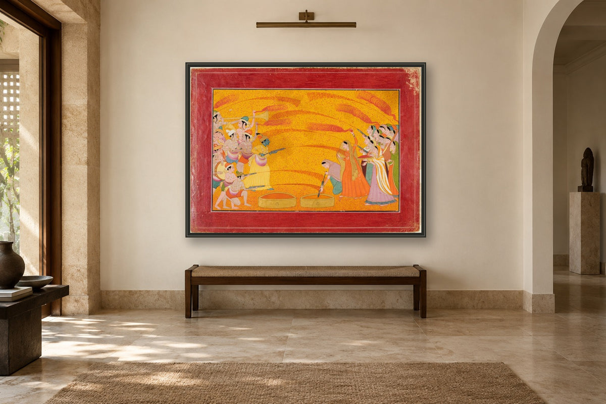 Krishna Playing Holi with Gopis in a gallery room