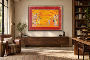 Krishna Playing Holi with Gopis in a study room