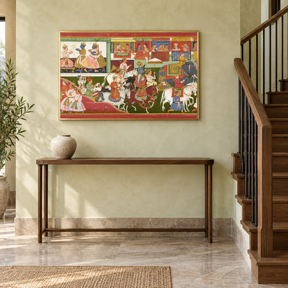 Krishna Royal Procession museum-grade art print in a staircase