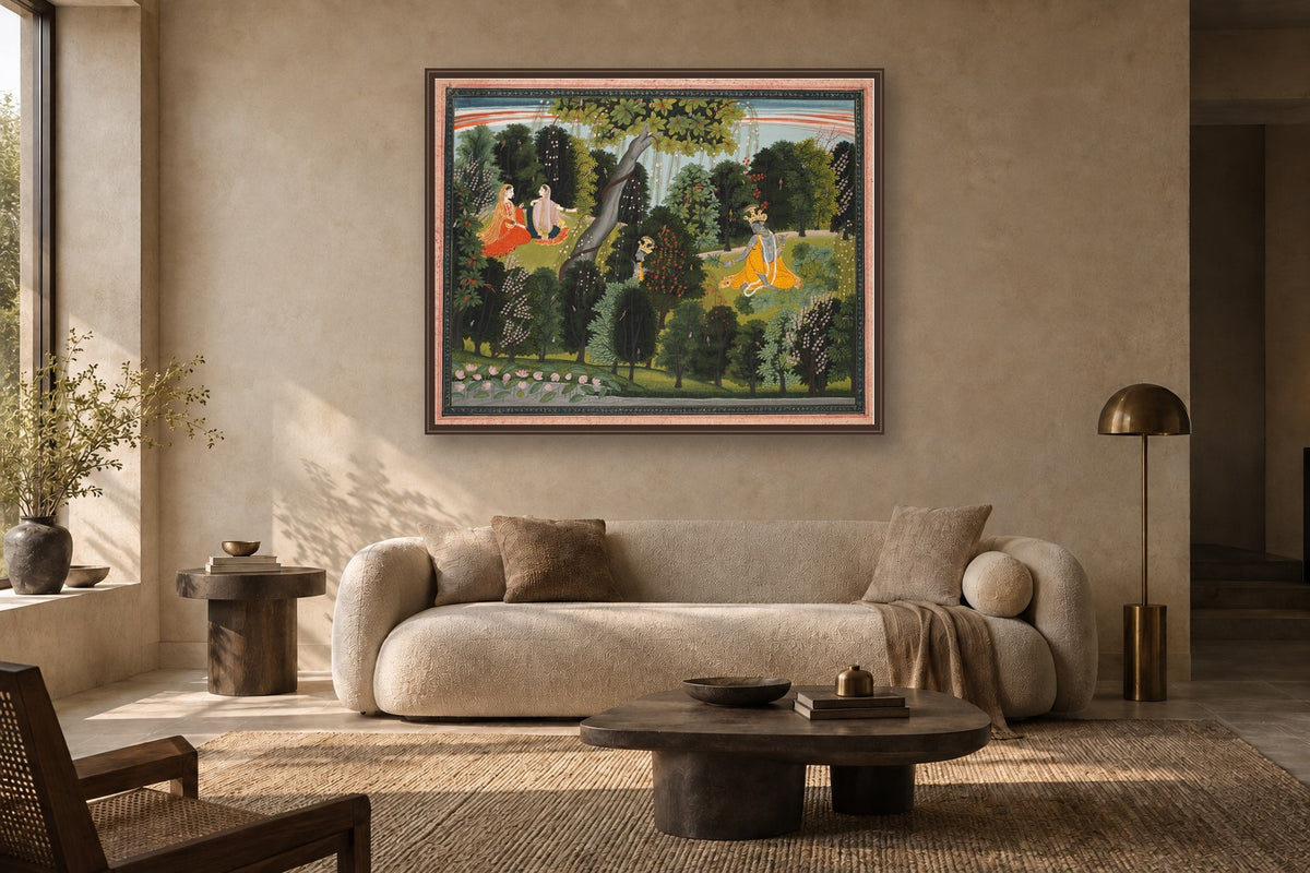 Krishna Watching Radha in a living room