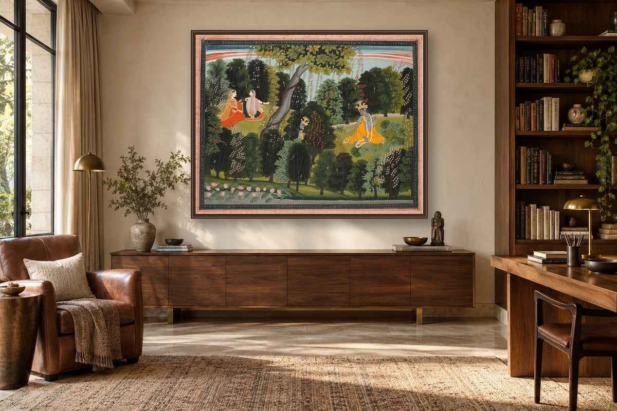 Krishna Watching Radha in a study room