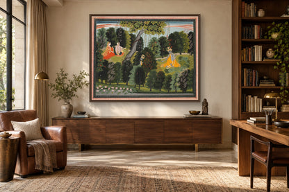 Krishna Watching Radha in a study room