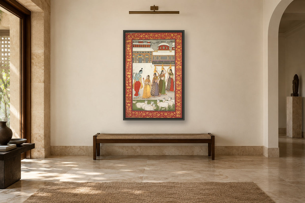 Krishna with Gopis in a gallery room