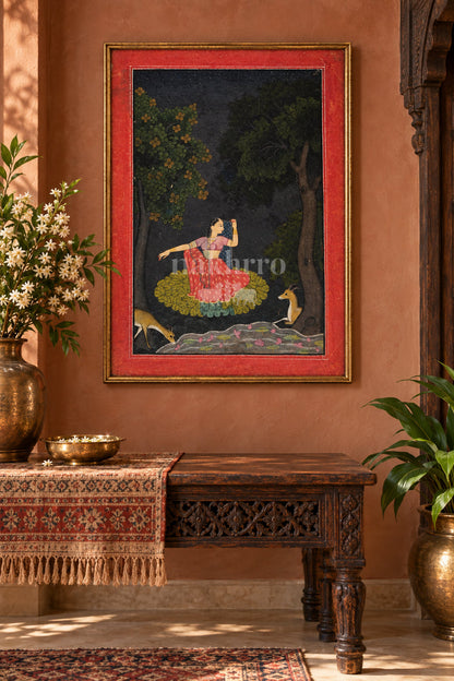 Lady with Deer in a Night Garden — entryway styling mockup