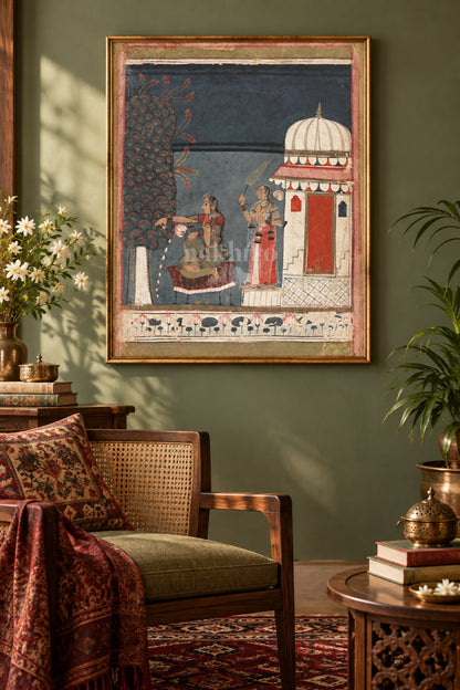 Lady Offering Flowers at a Shiva Shrine — reading room styling mockup