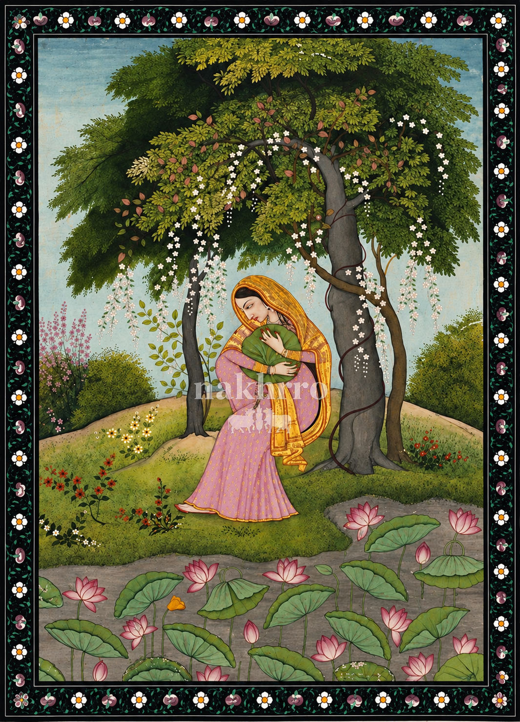 Lady with a Lotus Leaf in a Flowering Grove — artwork