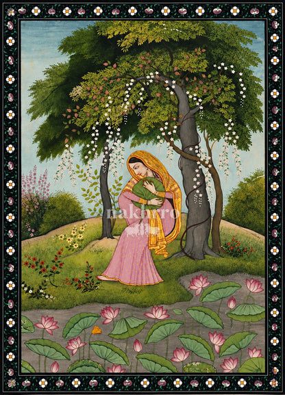 Lady with a Lotus Leaf in a Flowering Grove — artwork