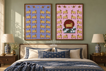 Lavender and Pink Golden Cows — gallery wall room view 2