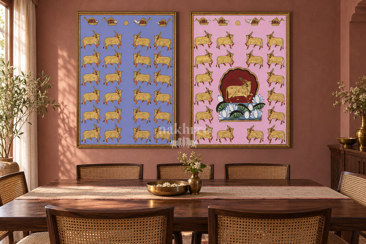 Lavender and Pink Golden Cows — gallery wall room view 4