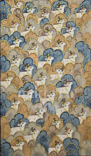 Layered Cow Herd in Blue and Gold — full artwork with Nakhrro watermark
